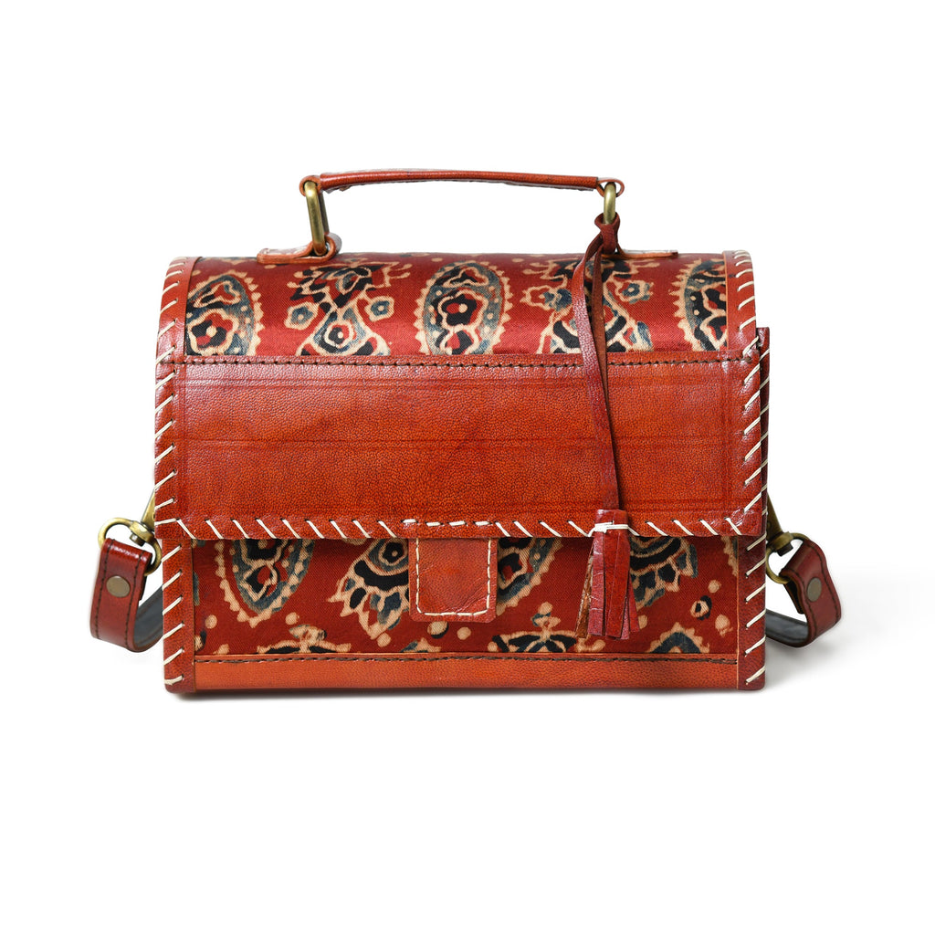 Maroon Mystique Ajrakh Satchel Purse