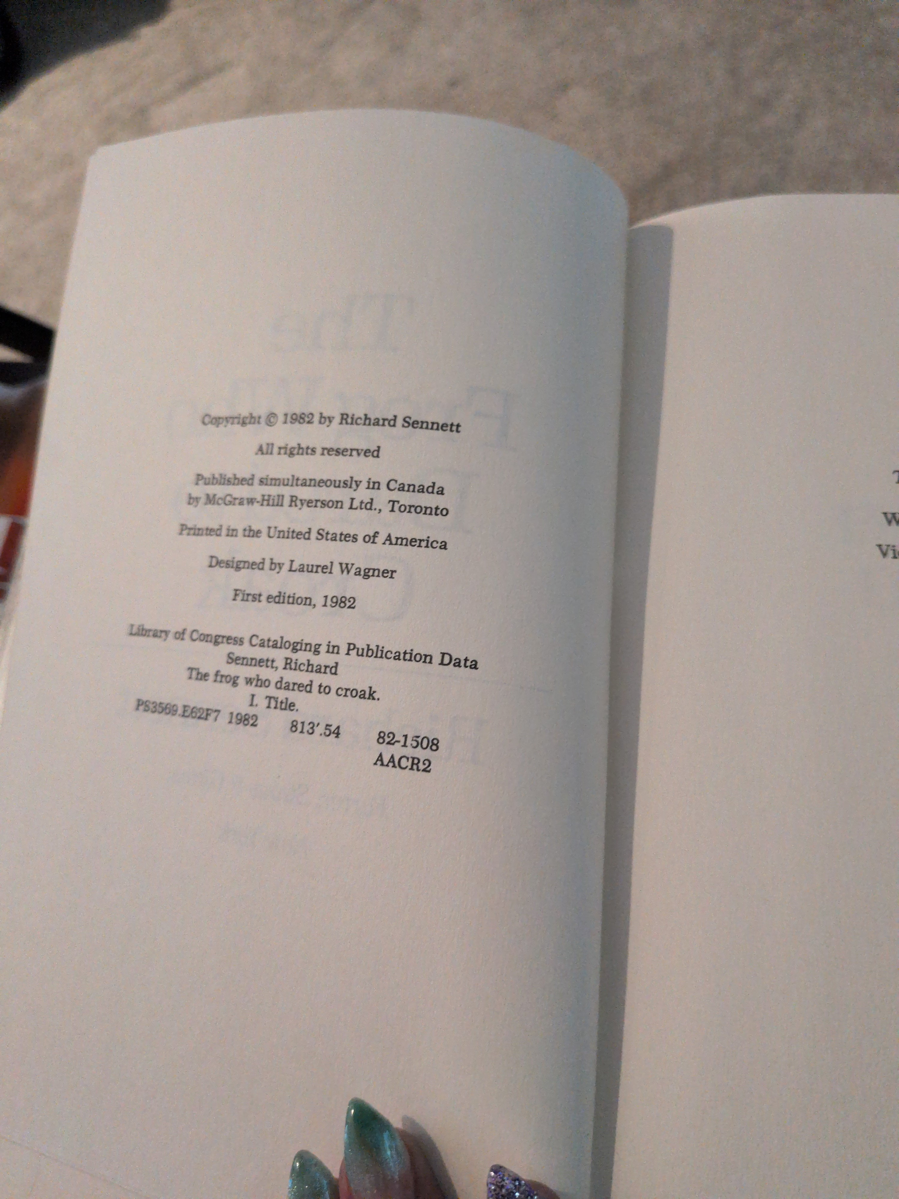 The Frog Who Dared To Croak A Novel by Richard Sennett First Edition